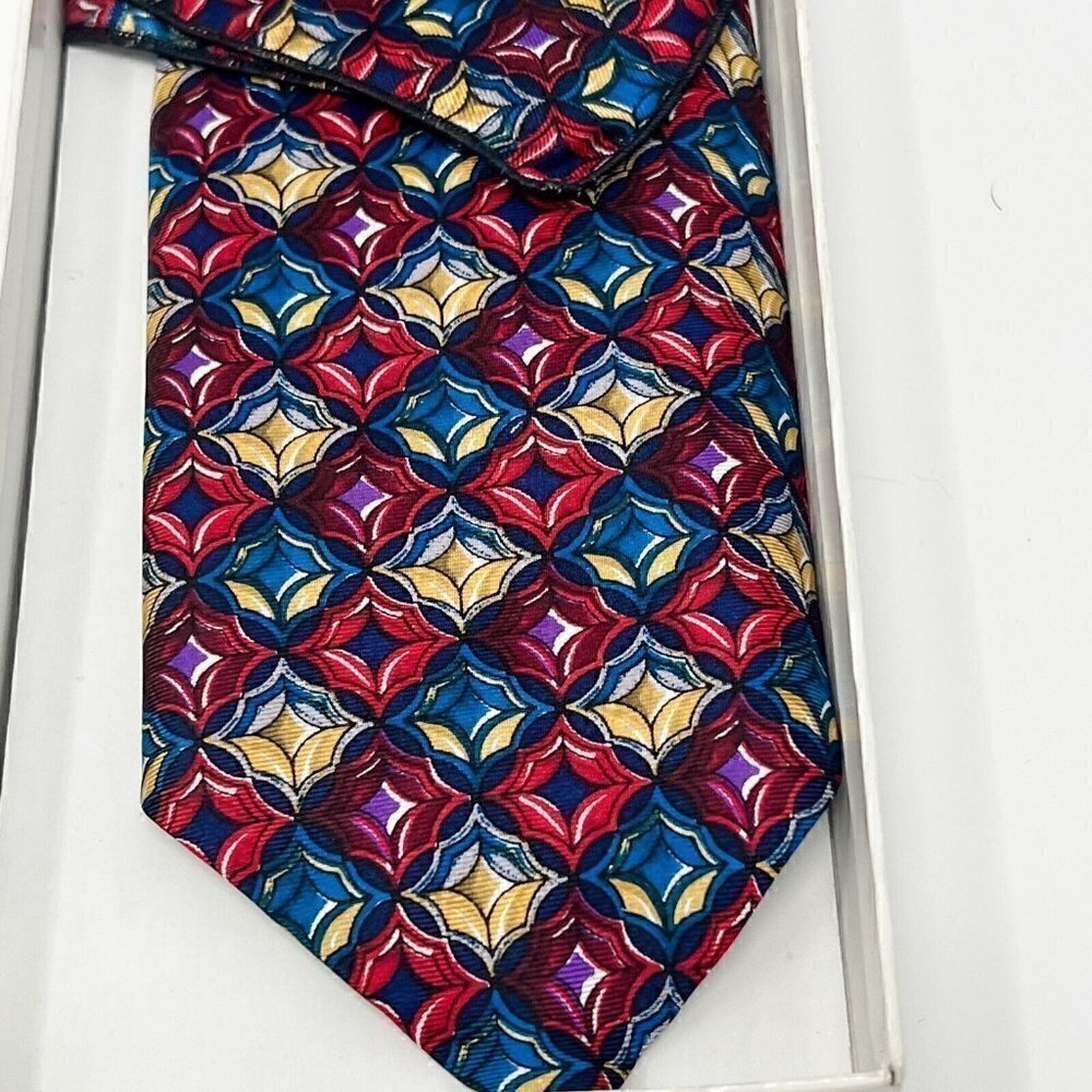 CHRISTIAN Dior SILK Tie, Monsieur, Men's, Burgundy/blue/yell Made in USA Vintage - Picture 2 of 3